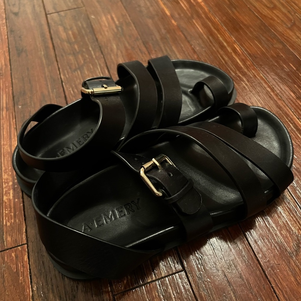 A.EMERY Black Leather Strappy Minimalist Sandals US 6 - Picture 6 of 7